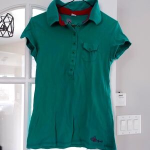 Youth Green Polo Style Dress with Red Accents.